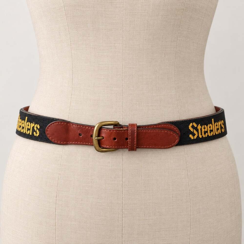 Smathers & Branson Pittsburgh Steelers Needlepoint Belt mens Size 40 NFL
